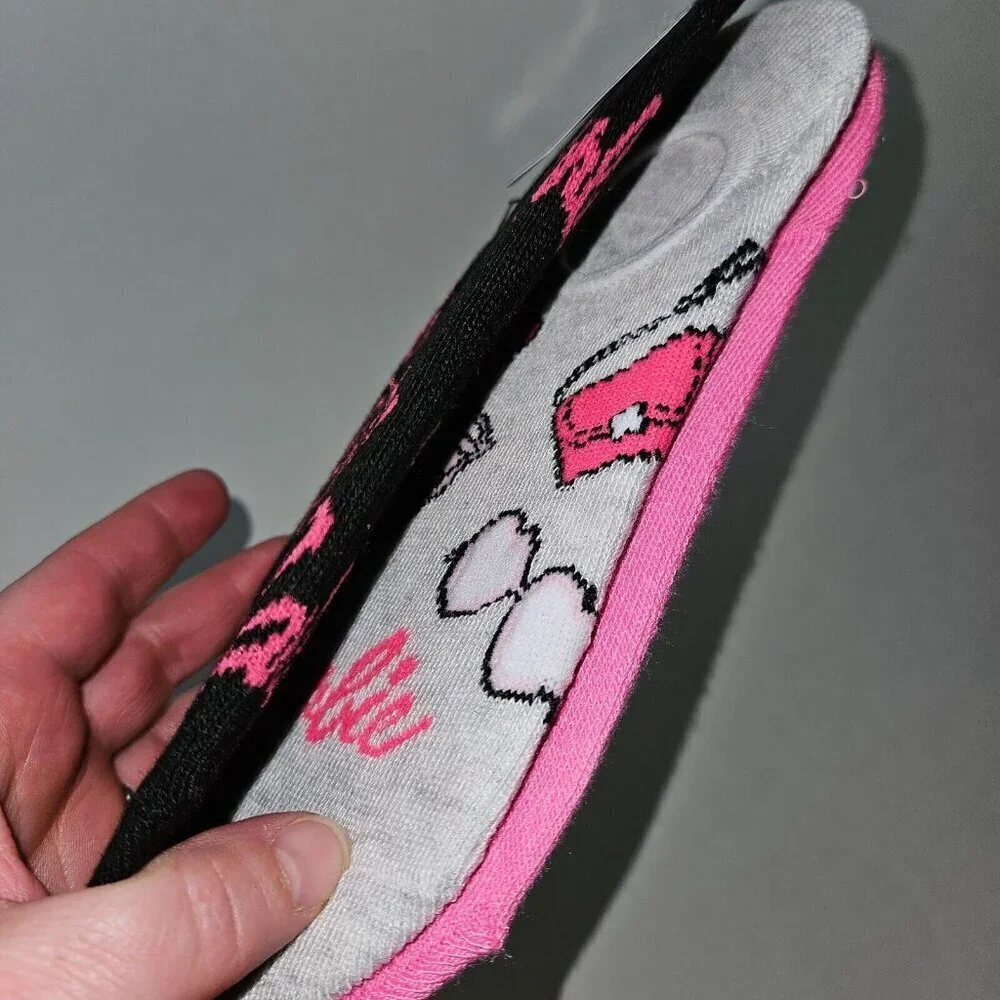 NEW 3 Pairs Barbie Stay Put Liner Socks Women's Shoe Size 4-10 Lot Pink Black